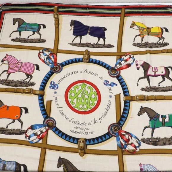 Hermes Silk Scarf Framed Carre 90 Couvertures Et Tenues De Jour Horse Wear Ivor - Picture 1 of 15
